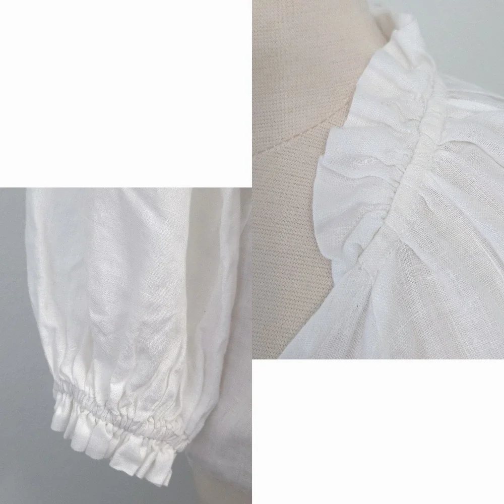 Anthropologie Maeve White Linen Audie Ruffle Puff Long Sleeve Peasant Top- Small